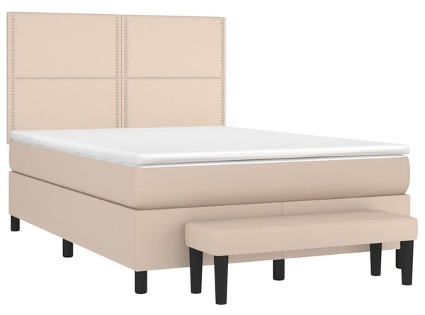 VidaXL Κρεβάτι Boxspring με Στρώμα Καπουτσίνο 140x190εκ.από Συνθ.Δέρμα