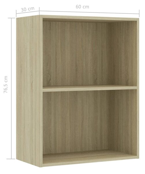 VidaXL Βιβλιοθήκη με 2 Ράφια Sonoma Δρυς 60x30x76,5 εκ. Μοριοσανίδα