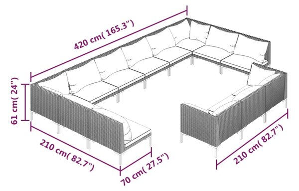 VidaXL Σαλόνι Κήπου 13 τεμ. Σκούρο Γκρι Συνθετ. Ρατάν με Μαξιλάρια