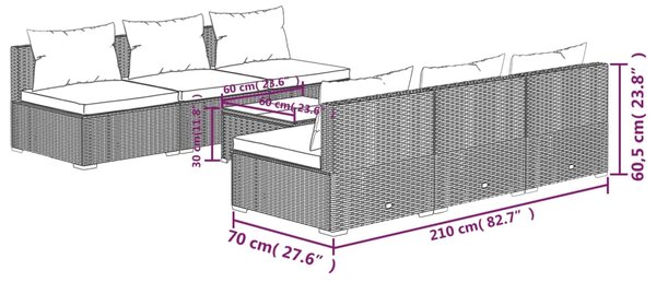 VidaXL Σαλόνι Κήπου Σετ 7 Τεμαχίων Καφέ Συνθετικό Ρατάν με Μαξιλάρια