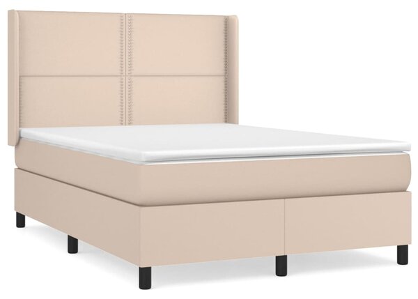 VidaXL Κρεβάτι Boxspring με Στρώμα Καπουτσίνο 140x190εκ.από Συνθ.Δέρμα