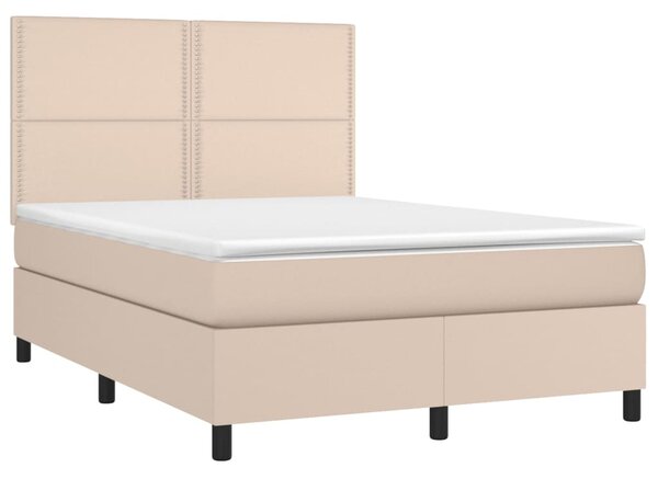 VidaXL Κρεβάτι Boxspring με Στρώμα Καπουτσίνο 140x190εκ.από Συνθ.Δέρμα