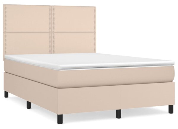 VidaXL Κρεβάτι Boxspring με Στρώμα Καπουτσίνο 140x190εκ.από Συνθ.Δέρμα