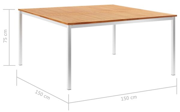 VidaXL Τραπεζαρία Κήπου 150x150x75 εκ. Μασίφ Ξύλο Teak/Ανοξ. Ατσάλι