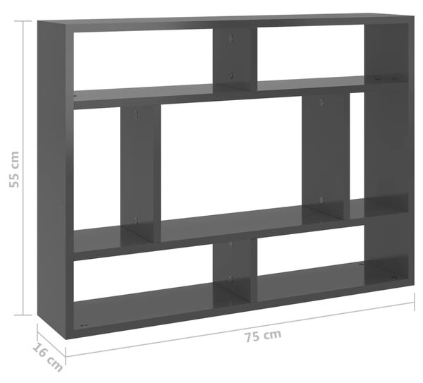 VidaXL Ραφιέρα Τοίχου Γυαλιστερό Γκρι 75x16x55 εκ. από Επεξ. Ξύλο