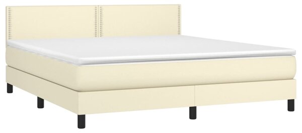 VidaXL Κρεβάτι Boxspring με Στρώμα Κρεμ 160x200εκ. από Συνθετικό Δέρμα