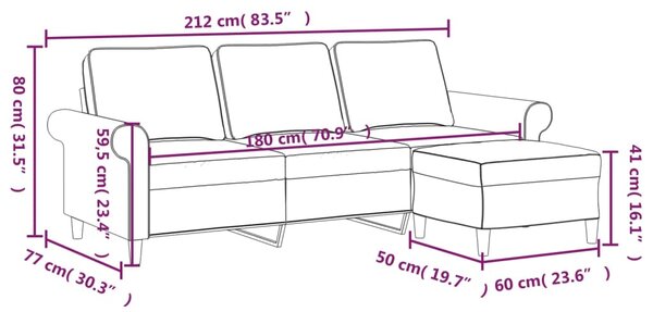 VidaXL Καναπές Τριθέσιος Σκούρο Γκρι 180 εκ. Υφασμάτινος με Υποπόδιο