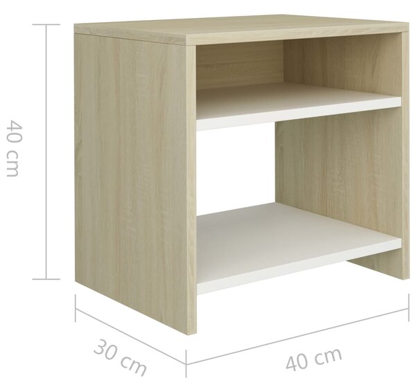 VidaXL Κομοδίνα 2 τεμ. Λευκά/Sonoma Δρυς 40x30x40 εκ. από Μοριοσανίδα