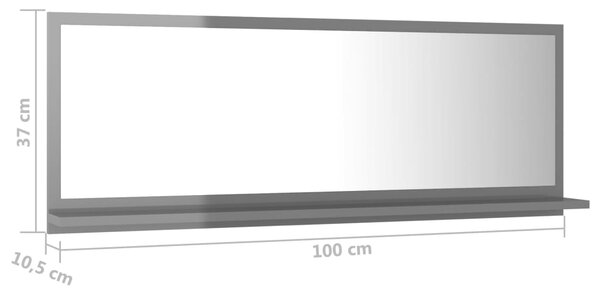 VidaXL Καθρέφτης Μπάνιου Γυαλιστερό Γκρι 100x10,5x37 εκ. Μοριοσανίδα