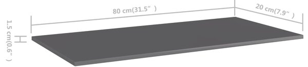 VidaXL Ράφια Βιβλιοθήκης 4 τεμ. Γυαλ. Γκρι 80x20x1,5 εκ. Μοριοσανίδα