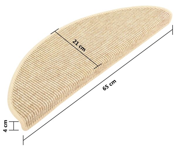 VidaXL Πατάκια Σκάλας Αυτοκόλ. 15 τεμ. Όψη Σιζάλ Μπεζ 65x21x4 εκ