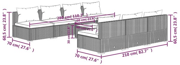 VidaXL Σαλόνι Κήπου Σετ 8 Τεμαχίων Καφέ Συνθετικό Ρατάν με Μαξιλάρια