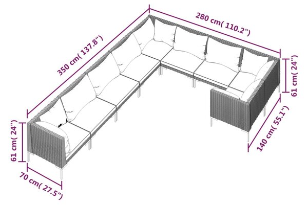 VidaXL Σαλόνι Κήπου Σετ 9 Τεμ. με Μαξιλάρια Σκ. Γκρι από Συνθ. Ρατάν