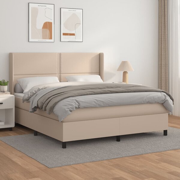 VidaXL Κρεβάτι Boxspring με Στρώμα Καπουτσίνο 180x200 εκ. Συνθ. Δέρμα