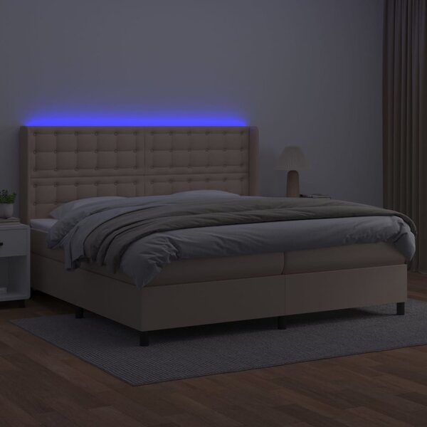 VidaXL Κρεβάτι Boxspring Στρώμα&LED Καπουτσίνο 200x200 εκ. Συνθ. Δέρμα