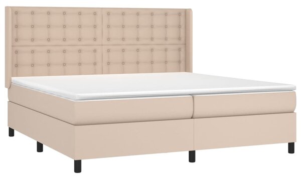 VidaXL Κρεβάτι Boxspring Στρώμα&LED Καπουτσίνο 200x200 εκ. Συνθ. Δέρμα