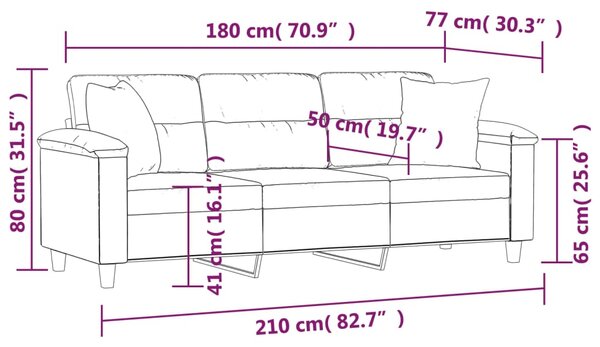 VidaXL Καναπές Τριθέσιος Σκ. Γκρι 180 εκ. Ύφασμα Μικροϊνών + Μαξιλάρια