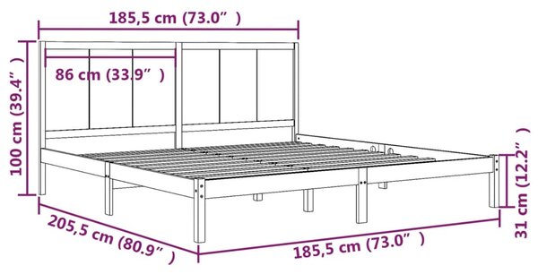 VidaXL Σκελετός Κρεβατιού Χωρίς Στρώμα 180x200 εκ Μασίφ Ξύλο Πεύκου