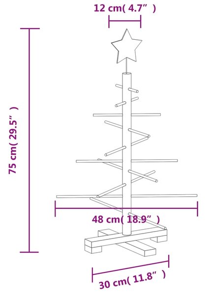 VidaXL Χριστουγεννιάτικο Δέντρο Ξύλινο Διακόσμηση 75 εκ. Μασίφ Πεύκο