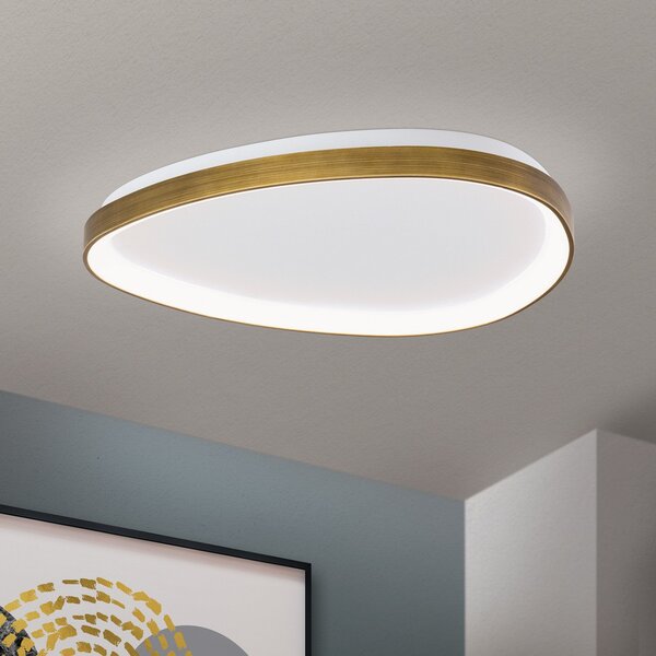 ORION Φωτιστικό οροφής Charlie LED, Ø 65 cm, οπαλ λευκό, χρώμα ορείχαλκου αντίκες, Μπρούτζινο / Αντικέ ορείχαλκου, Σαλόνι / τραπεζαρία, Πλαστικό, σύγχρονο