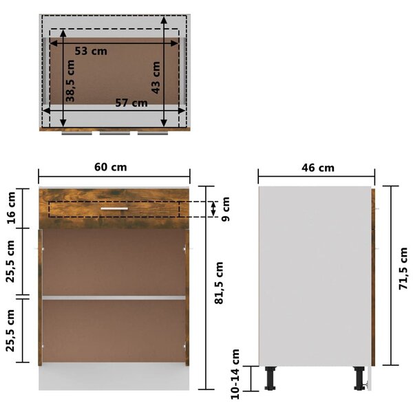 Έπιπλο Με Συρτάρι Καπνιστή Δρυς 60x46x81,5 εκ. Επεξεργ. Ξύλο - Καφέ