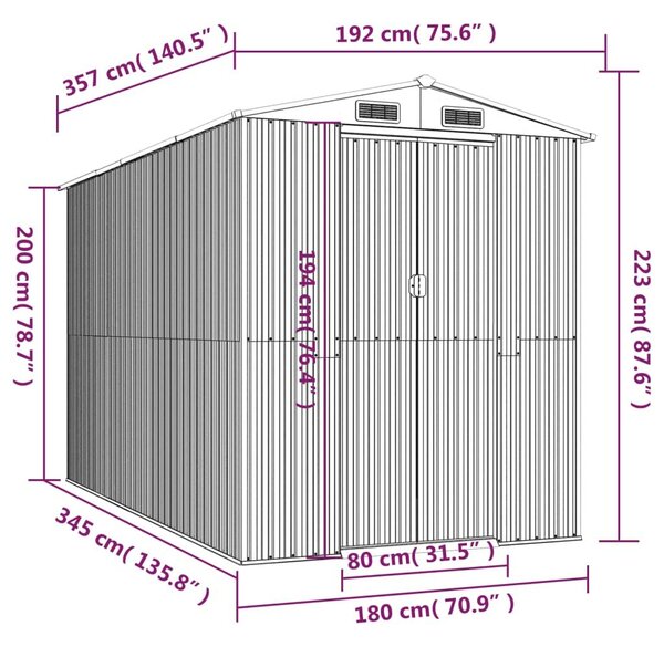 Αποθήκη Κήπου Ανοιχτό καφέ 192x357x223 εκ. Γαλβανισμένο Ατσάλι - Καφέ