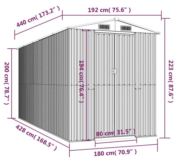 Αποθήκη Κήπου Ανοιχτό καφέ 192x440x223 εκ. Γαλβανισμένο Ατσάλι - Καφέ