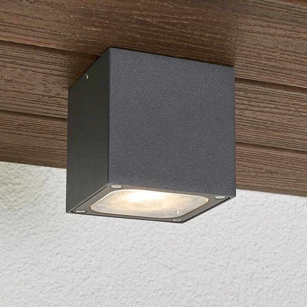 Lucande LED φωτιστικό οροφής Tanea, 10x10 cm, σκούρο γκρι, IP54, Γκρι, Μέταλλο, σύγχρονο