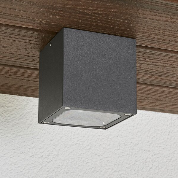 Lucande LED φωτιστικό οροφής Tanea, 10x10 cm, σκούρο γκρι, IP54, Γκρι, Μέταλλο, σύγχρονο