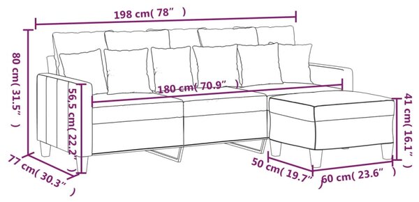 VidaXL Καναπές Τριθέσιος Κρεμ 180 εκ. από Υφασμάτινος με Υποπόδιο