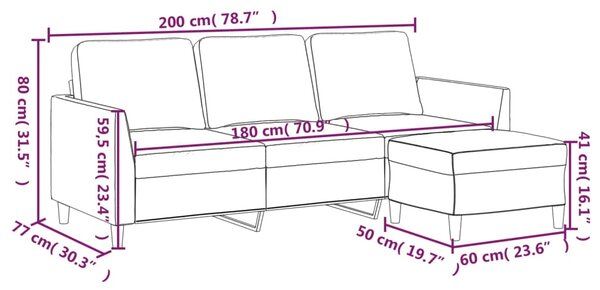 VidaXL Καναπές Τριθέσιος Καπουτσίνο 180 εκ. Συνθετικό Δέρμα + Υποπόδιο