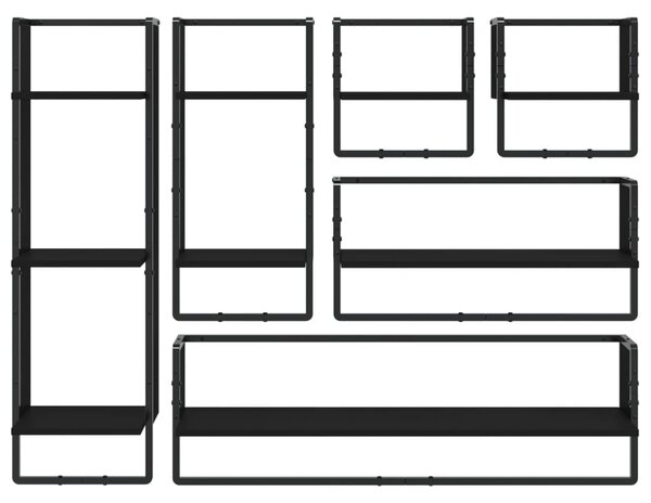 VidaXL Ράφια Τοίχου Σετ 6 τεμ. με Μπάρες Μαύρα από Επεξεργασμένο ξύλο