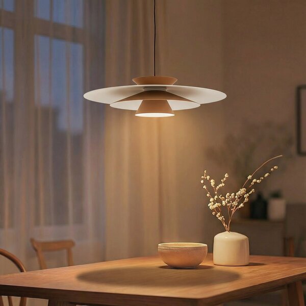 Lucande LED κρεμαστό φωτιστικό Livie, μπεζ, αλουμίνιο, Ø 50 cm, ρυθμιζόμενος, Μπεζ, Σαλόνι / τραπεζαρία, Αλουμίνιο, σύγχρονο