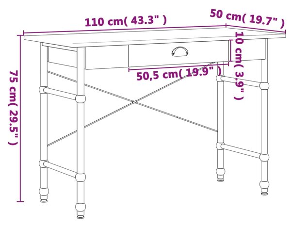 VidaXL Γραφείο Υπολογιστή με Συρτάρι Χρώμα Δρυός 110 x 50 x 75 εκ