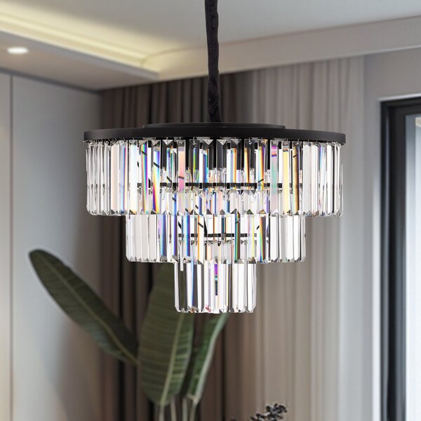 Nowodvorski Lighting Κρεμαστό φωτιστικό Cristal, διαφανές/μαύρο, Ø 56 cm, ρυθμιζόμενος, Διαφανές, Σαλόνι / τραπεζαρία, Γυαλί