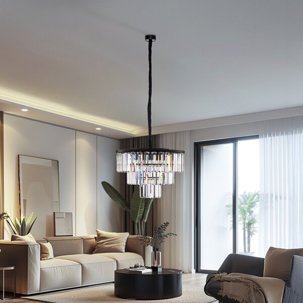 Nowodvorski Lighting Κρεμαστό φωτιστικό Cristal, διαφανές/μαύρο, Ø 56 cm, ρυθμιζόμενος, Διαφανές, Σαλόνι / τραπεζαρία, Γυαλί