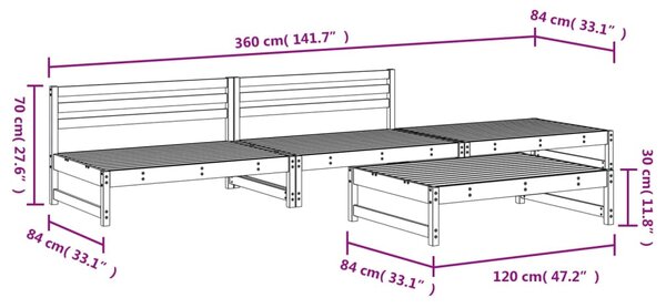 VidaXL Σαλόνι Κήπου Σετ 4 Τεμαχίων από Μασίφ Ξύλο Ψευδοτσούγκας