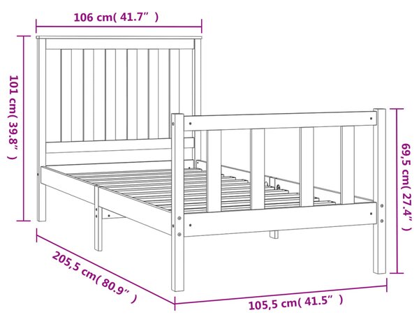 VidaXL Σκελετός Κρεβατιού Χωρίς Στρώμα 100x200 εκ. Μασίφ Πεύκο
