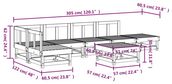 VidaXL Σαλόνι Κήπου Σετ 7 Τεμαχίων από Μασίφ Ξύλο Πεύκου