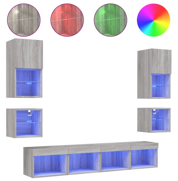 VidaXL Έπιπλα Τοίχου Τηλεόρασης 8 τεμ. LED Γκρι Sonoma από Επεξ. Ξύλο