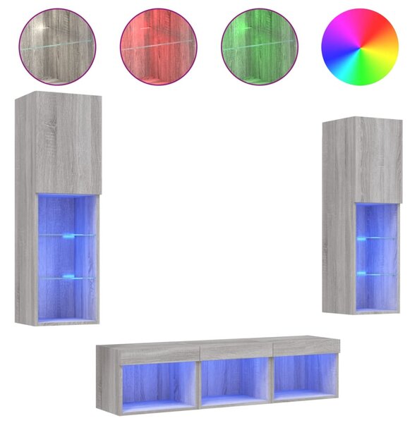 VidaXL Έπιπλα Τοίχου Τηλεόρασης 5 τεμ. LED Γκρι Sonoma από Επεξ. Ξύλο