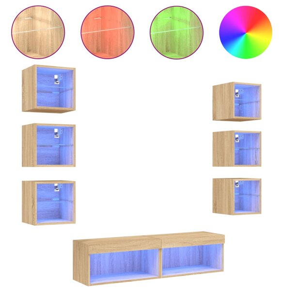 VidaXL Έπιπλα Τοίχου Τηλεόρασης 8 τεμ. LED Sonoma Δρυς από Επεξ. Ξύλο