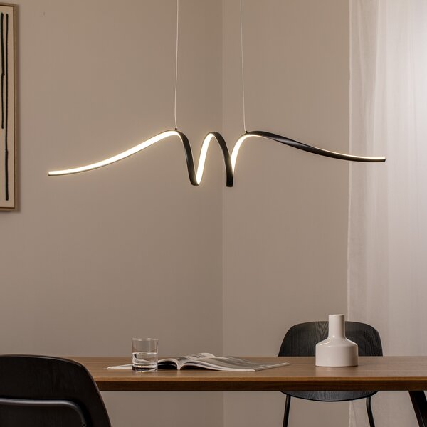 Milagro Lighting LED κρεμαστή λάμπα Loop, μέταλλο, μαύρο-χρώμιο, 4.000 K, Μαύρο, Σαλόνι / τραπεζαρία, Μέταλλο, σύγχρονο