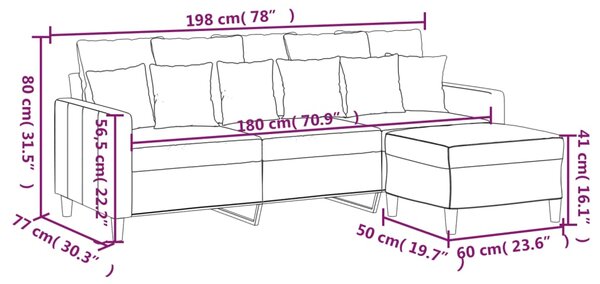 VidaXL Καναπές Τριθέσιος Μαύρος 180 εκ. από Βελούδινος με Υποπόδιο