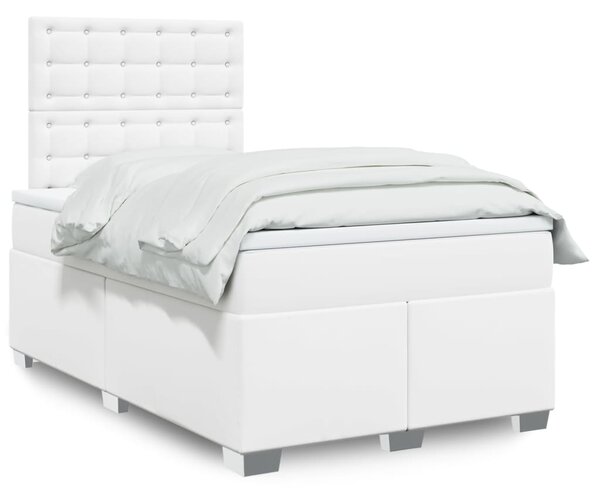 VidaXL Κρεβάτι Boxspring με Στρώμα Λευκό 120x190εκ.από Συνθετικό Δέρμα