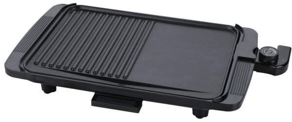 Ηλεκτρική ψησταριά Rosberg R51015I, 1500W, 36x26cm, 2 ζώνες - λεία και με ραβδώσεις, Αντικολλητική επίστρωση, Μαύρο