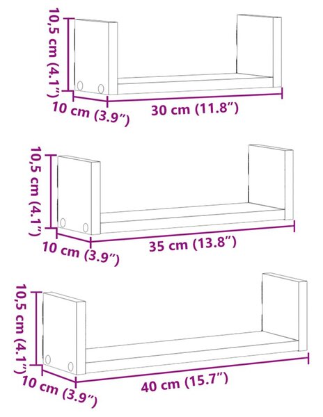 Ράφια Τοίχου 3 τεμ. Όψη Παλαιού Ξύλου Επεξεργασμένο Ξύλο - Καφέ