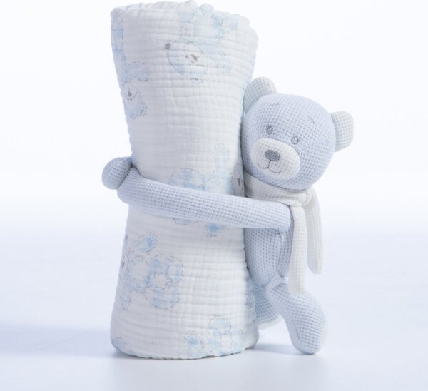 Κουβέρτα Πικέ Αγκαλιάς (75x100) + Λούτρινο Nef-Nef Homeware Teddy L.Blue