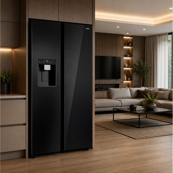 Ψυγείο Side by Side Haier HSW79F18DIGB No Frost, με Βρυσάκι Νερού, Wi-Fi, Bluetooth, Συνολική Χωρητικότητα 601L, Ενεργειακή Κλάση D και Ύψος 177.5m -