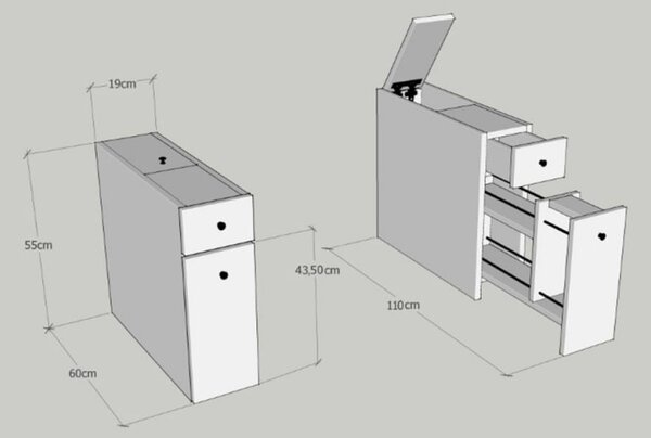 Ντουλάπι μπάνιου Kalune Design 854KLN3908, 19x60 cm, 2 συρτάρια, επίστρωση μελαμίνης, καφέ